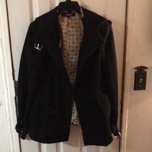 Beautiful button up hooded black coat